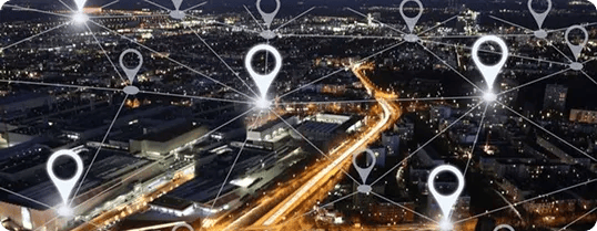 Aerial view of a city with connections